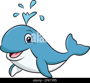 Cute Blue Whale Cartoon illustrazione Illustrazione Vettoriale