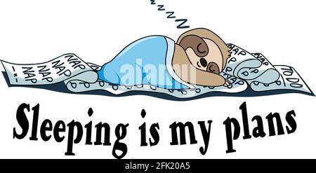 Sloth addormentato simpatico cartoon illustrazione Illustrazione Vettoriale