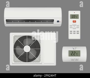 Condizionatore realistico. Purificatore di ventilazione d'aria comodo vettore interno Illustrazione Vettoriale