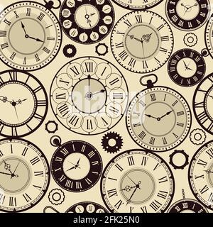 Orologio vintage. Vecchi orologi retrò vettore senza giunture vettore di sfondo concetto di tempo veloce Illustrazione Vettoriale