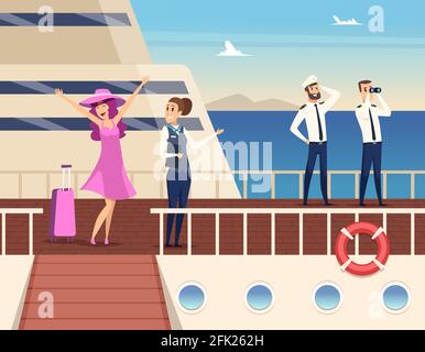 Capitano sulla nave di mare. Sailor Cruise team ufficiale della barca e stuart Travel Vector Concept background Illustrazione Vettoriale