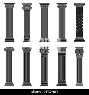 Antiche colonne greche. Classico romano e greco colonne di pietra isolato vettore illustrazione set. Antiche colonne di contorno classiche Illustrazione Vettoriale