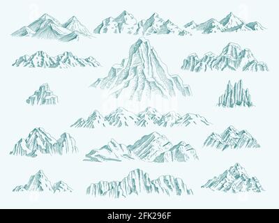 Montagne selvagge. Freedom Concept collezione climbing set rocce vettoriale immagini disegnate a mano Illustrazione Vettoriale