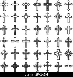 Simboli di croce di religione. Cristiani cattolicesimo icone tribale vettore raccolta pace gesù immagini Illustrazione Vettoriale