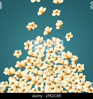 Pop corn che cade. Pila di spuntini bianchi per l'illustrazione vettoriale dei cornici dei souffles dell'ora del film Illustrazione Vettoriale