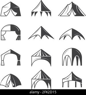 Sagome della tenda. Strutture per eventi all'aperto, padiglione, marquee, collezioni di tende vettoriali Illustrazione Vettoriale