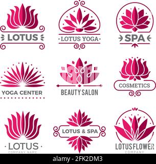 Logotipo Lotus. Natura botanica simboli grafici fiori per salone di bellezza decorazione vettoriale icona Illustrazione Vettoriale