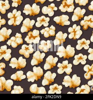 Popcorn senza cuciture. Simboli di film che schioccano mano veloce snacks modello vettoriale per i progetti di disegno tessile Illustrazione Vettoriale