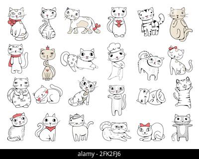 Gatti. Animali domestici divertente mano disegnato animali raccolta vettoriale Illustrazione Vettoriale