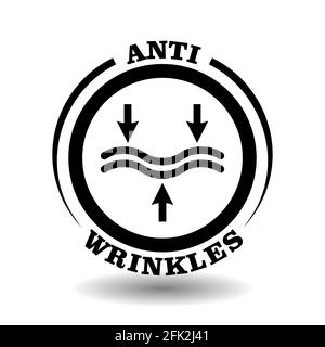 Logo vettoriale circolare per confezioni cosmetiche antirughe. Icona crema anti-invecchiamento con ingredienti chimici ringiovanenti per la cura della pelle della vecchiaia. Nero r Illustrazione Vettoriale