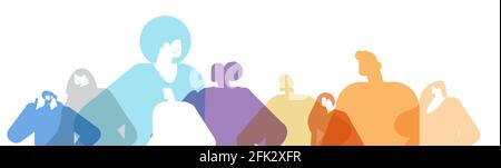 personaggi colorati silhouette uomo donne in piedi insieme personaggi cartoni animati ritratti Illustrazione Vettoriale