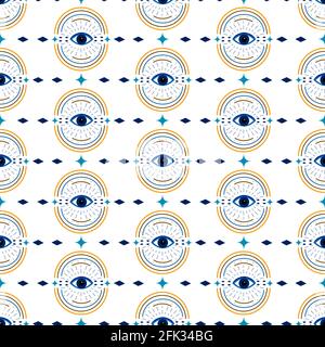 Pattern con talismani simboliche sotto forma di occhi. Aspetto mistico. Illustrazione Vettoriale