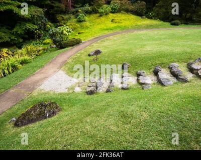 Nikko, Giappone - 23 ottobre 2016: Giardino paesaggistico giapponese tradizionale nella Villa Imperiale di Tamozawa Foto Stock