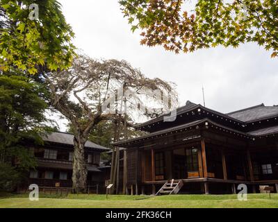 Nikko, Giappone - 23 ottobre 2016: Le foglie d'acero iniziano a cambiare colore nella Villa Imperiale di Tamozawa Foto Stock