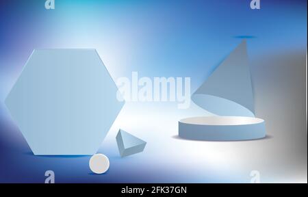 esagono luminoso e cono triangolare su sfondo blu astratto Illustrazione Vettoriale