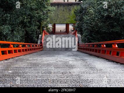 Scala di pietra in USA Jingu santuario nella prefettura di Oita, Giappone Foto Stock