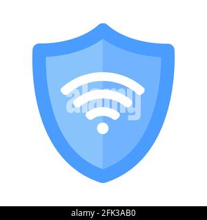 Wireless Shield VPN wifi icona segno piatta disegno vettoriale. Illustrazione Vettoriale