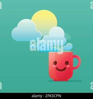 Il caffè mi fa rinfrescarmi la mattina in ogni giorno di lavoro, illustrazione di Cartoon Illustrazione Vettoriale