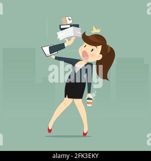 Cartoon Business Woman scioccato e stanco con Email lavoro UN ricevere da Manager, Vector illustrazione Illustrazione Vettoriale