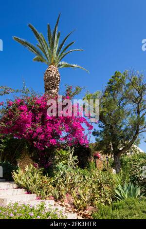 Agrigento, Sicilia, Italia. Giardini colorati dello storico hotel boutique Baglio della Luna. Foto Stock