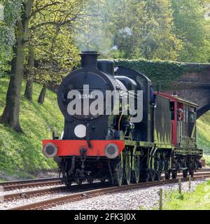 Horsted Keynes, West Sussex, Inghilterra. 1938 locomotiva a vapore SR Q Class sulla linea ferroviaria Bluebell. Foto Stock