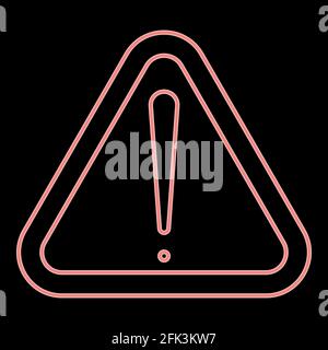 Segno di attenzione al neon è il vettore di colore rosso immagine chiara in stile piatto Illustrazione Vettoriale