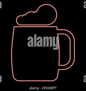 Bicchiere di birra al neon è il vettore di colore rosso immagine chiara in stile piatto Illustrazione Vettoriale