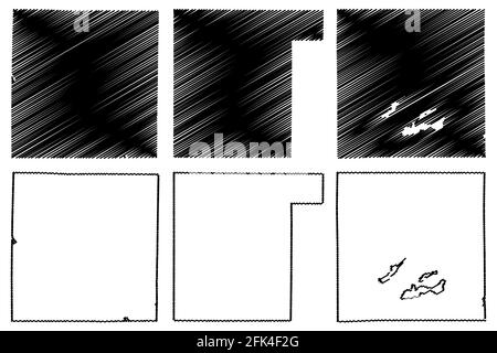 Walworth, Waupaca e Contea di Waukesha, stato del Wisconsin (contea degli Stati Uniti, Stati Uniti d'America, Stati Uniti) mappa vettoriale, mappa di schizzo scrimble Illustrazione Vettoriale