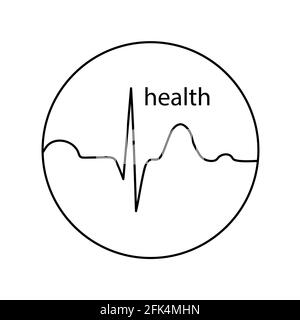 Simbolo di salute con un cardiogramma. Logo in bianco e nero. Illustrazione rotonda isolata dal vettore Illustrazione Vettoriale