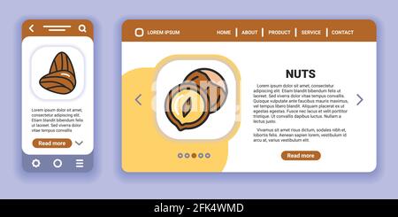 Banner Web NUTS e kit app mobile. Illustrazione vettoriale del contorno. Concetto di idea creativa. Illustrazione Vettoriale