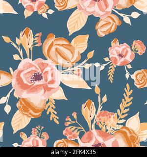 Splendido motivo senza cuciture in stile vintage con fiori. Illustrazione Vettoriale