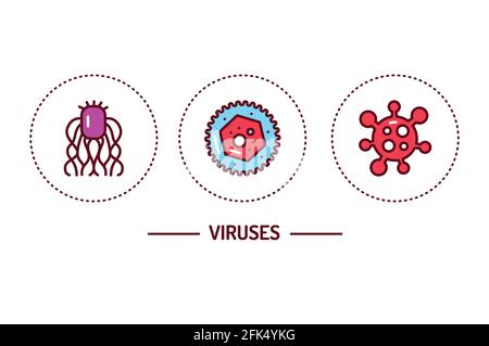 Virus concetto di icone di linee di colore. Elemento di colore contorno isolato. Tratto modificabile. Illustrazione Vettoriale