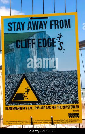 Inghilterra, East Sussex, Seaford, Sleaford Head Cliffs, Warning Sign *** Local Caption *** UK, United Kingdom, Great Britain, Britain, England, British, Engli Foto Stock