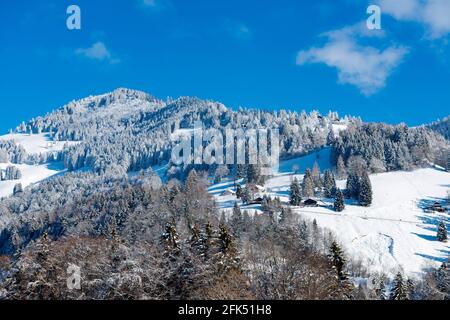 Svizzera, Vaud, Waadt, Hiver, inverno, neige, Schnee, neve, Vallon de Villard, montagnes, Berge, montagne, maisons, Häuser, case *** Captio locale Foto Stock