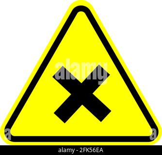 Croce nera nel triangolo giallo, segnaletica stradale, illustrazione vettoriale. Illustrazione Vettoriale