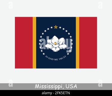 Bandiera dello stato del Mississippi USA. Bandiera di SM, Stati Uniti isolati su sfondo bianco. Stati Uniti, America, Stati Uniti, Stati Uniti. Vettore Illustrazione Vettoriale