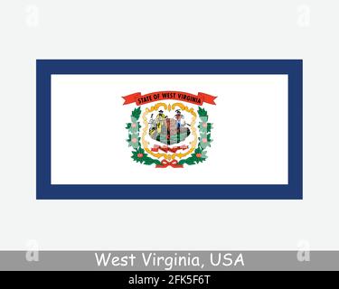 Bandiera di stato degli Stati Uniti della Virginia Occidentale. Bandiera di WV, Stati Uniti isolati su sfondo bianco. Stati Uniti, America, Stati Uniti, Stati Uniti. Vect Illustrazione Vettoriale