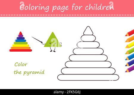 Libro da colorare per bambini. Colorare la piramide. Stile piatto cartoon. Illustrazione vettoriale Foto Stock