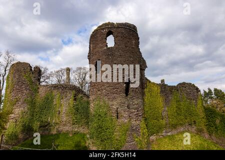 Mura e resti di un castello medievale del 12 ° secolo in Galles (Grosmont Castle, Monmouthshire) Foto Stock