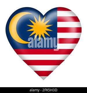 Tasto cuore bandiera Malesia isolato su bianco con tracciato di ritaglio illustrazione 3d Foto Stock