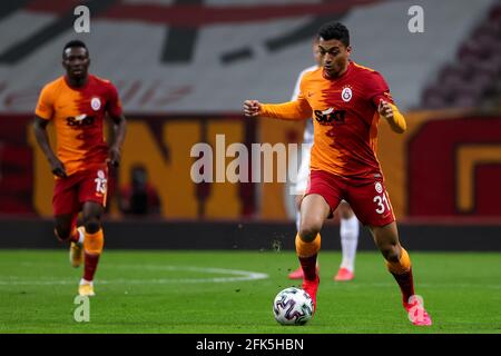 ISTANBUL, TURCHIA - 28 APRILE: Mostafa Mohamed di Galatasaray durante la Super Lig match tra Galatasaray SK e Konyaspor al Turk Telekom Stadium il 28 aprile 2021 a Istanbul, Turchia (Orange Pictures) Foto Stock