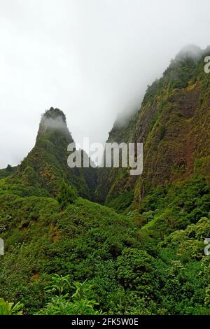 Famoso ago Iao nel Parco Statale Iao Valley a Maui, Hawaii Foto Stock