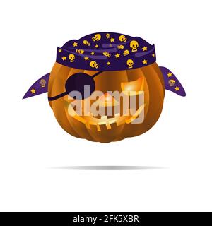 Zucca di Halloween in un cappello da cowboy. Buon pastore. Isolato su sfondo bianco. Illustrazione vettoriale. Illustrazione Vettoriale