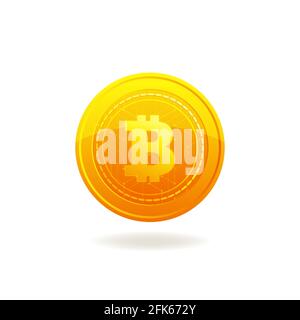 Bitcoin d'oro. Moneta di blocco Crypto. Simbolo Bitcoin isolato su sfondo bianco. Illustrazione Vettoriale