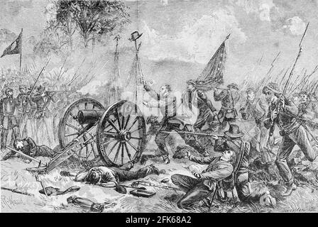 Incisione della famosa carica di Pickett a Gettysburg durante la guerra civile americana: Foto Stock