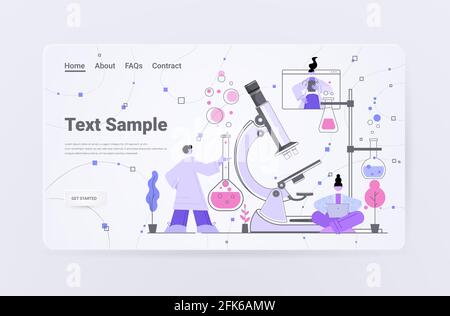 scienziati che lavorano con il microscopio in ricercatori di laboratorio medico che fanno scientifico esperimenti in laboratorio Illustrazione Vettoriale
