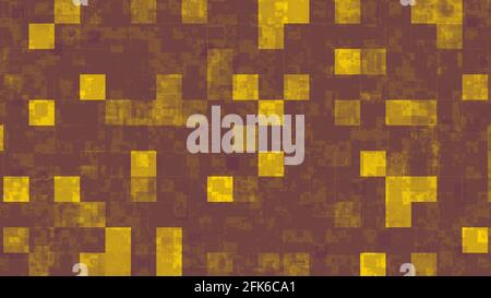 Molti quadrati forme modello di colore giallo rosso e dimensioni diverse su sfondo luminoso. Astratto vibrante illustrazione sfondo modello e caotico Foto Stock