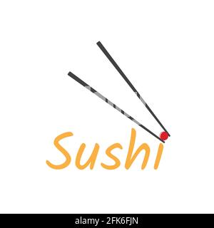 Logo Japan Cuisine. Tritare il sushi con uova di salmone. Disegno vettoriale e illustratore. Illustrazione Vettoriale