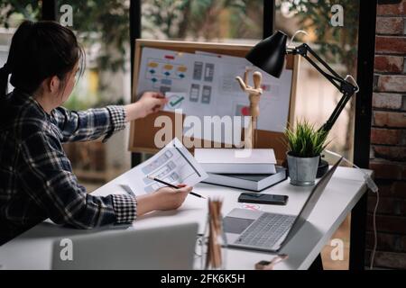 ux designer creativo progettazione grafica sviluppo di applicazioni per web mobile telefono o computer. Concetto di esperienza utente Foto Stock