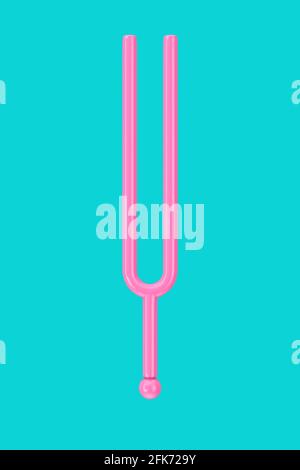 Music Tuning Fork in stile Duotone su sfondo blu. Rendering 3d Foto Stock